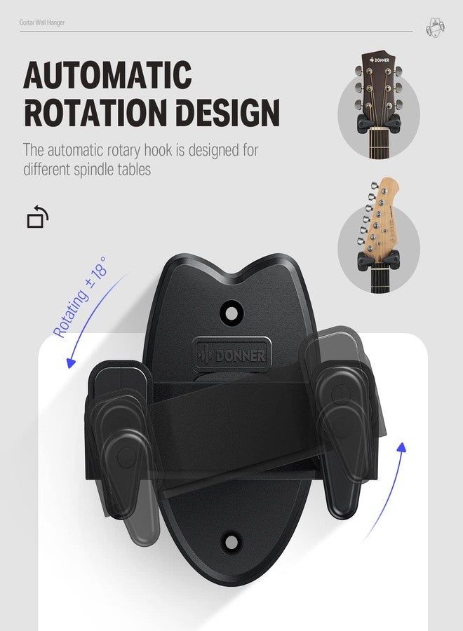 Donner Wall Mount Guitar Black Guitar Wall Mount Automatic Lock Guitar Holder Wall Guitar Hanger for Guitar Bass Banjo Mandolin Pack of 2 - Image 2